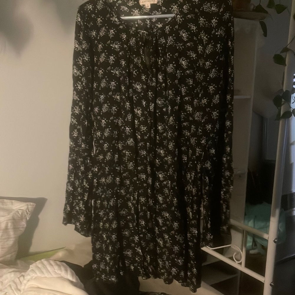 Boho long sleeve black short dress